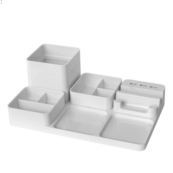 Simply Essential 7.1-Inch x 10.8-Inch USB Charging Desk Organizer in  White - Picture 2 of 7